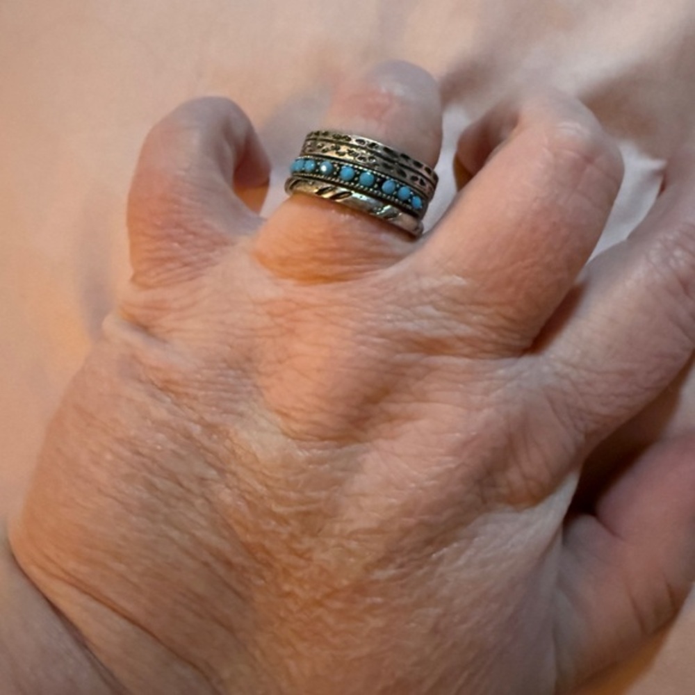 Silver and Turquoise Stacked Set of 3 Rings